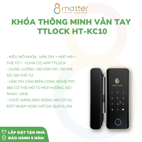 Khoá thông minh vân tay Tuya Smart Life HT-KC10 cho cửa kính cường lực TTLock