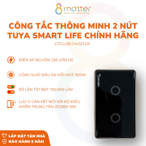 Công Tắc Thông Minh Tuya Smart Life Chính Hãng 2 Nút Chữ Nhật