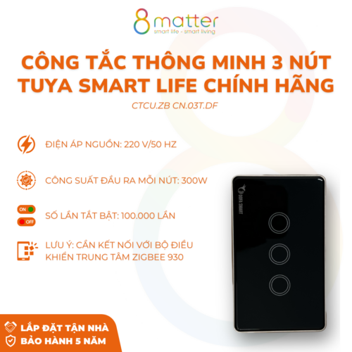 Công Tắc Thông Minh Tuya Smart Life Chính Hãng 3 Nút Chữ Nhật
