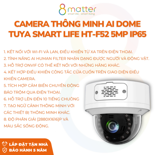 Camera thông minh AI Dome Tuya Smart Life HT-F52 5MP IP65