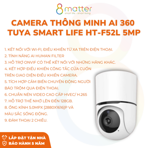 Camera thông minh AI Tuya Smart Life 360  HT-F52L 5MP