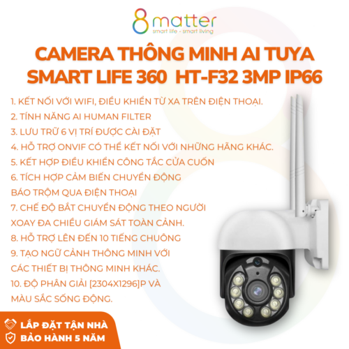 Camera thông minh AI Tuya Smart Life 360  HT-F32 3MP IP66