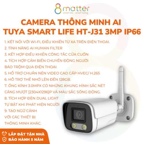 Camera thông minh AI Tuya Smart Life  HT-J31 3MP IP66
