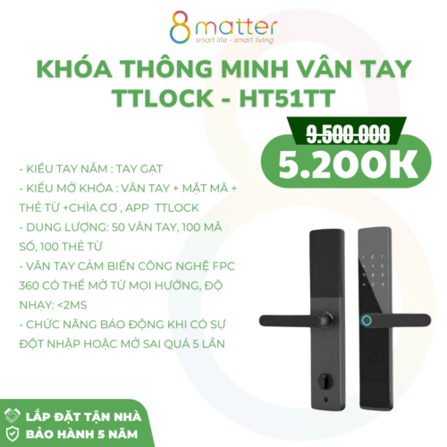 Khóa Thông Minh Vân Tay TTLOCK HT51TT