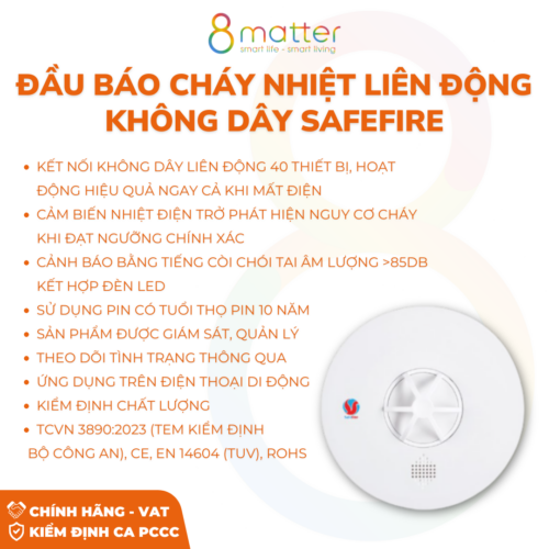 Đầu báo nhiệt liên động không dây SafeFire HM-5HW-T