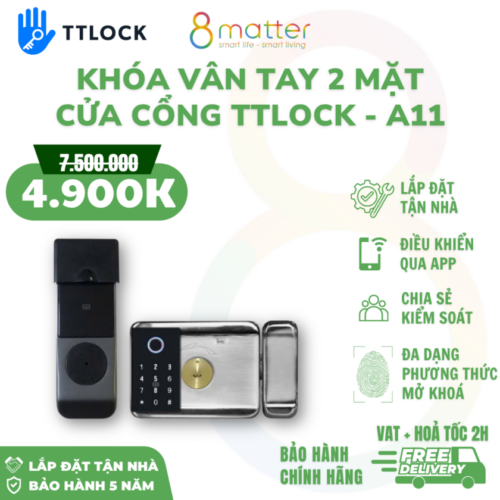 Khóa Vân Tay 2 MẶT Cửa Cổng TTLOCK - A11