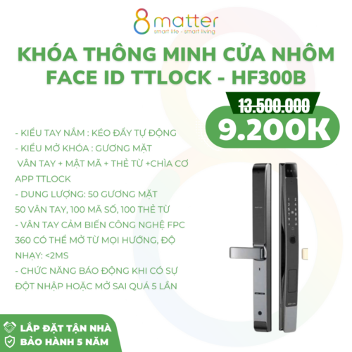 KHÓA THÔNG MINH CỬA NHÔM FACE ID TTLOCK - HF300B