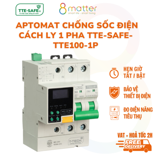 Aptomat thiết bị chống sốc điện cách ly 1 pha TTE-SAFE - TTE100-1P - (Bảo Hành 24 Tháng )