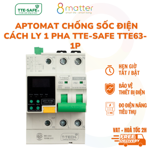 Aptomat thiết bị chống sốc điện cách ly 1 pha TTE-SAFE TTE63-1P