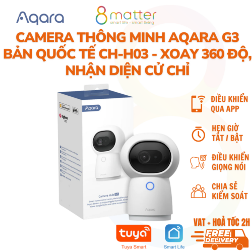 amera Aqara G3 bản Quốc Tế CH-H03 - Xoay 360 độ, Nhận diện cử chỉ, Điều khiển hồng ngoại, Tương thích HomeKit