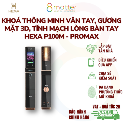 Khoá thông minh Vân tay, Gương mặt 3D, Tĩnh mạch lòng bàn tay Hexa P100M - Promax - HỖ TRỢ LẮP ĐẶT