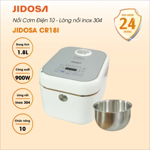 Nồi Cơm Điện Tử JIDOSA CR18I 1.8L - Lòng Inox 304 Nguyên Khối Không Bong Tróc, Đa Năng 10 Chế Độ, Bảo Hành 24 Tháng